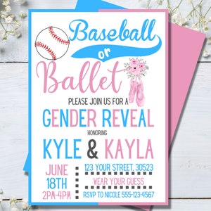 Baseball or Ballet Gender Reveal Invitation, Boy or Girl Baby Shower Invitation, Instant Download
