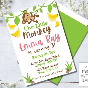 Monkey Birthday Invitation, Our Little Monkey Invitation, Jungle Safari Monkey Invitation
