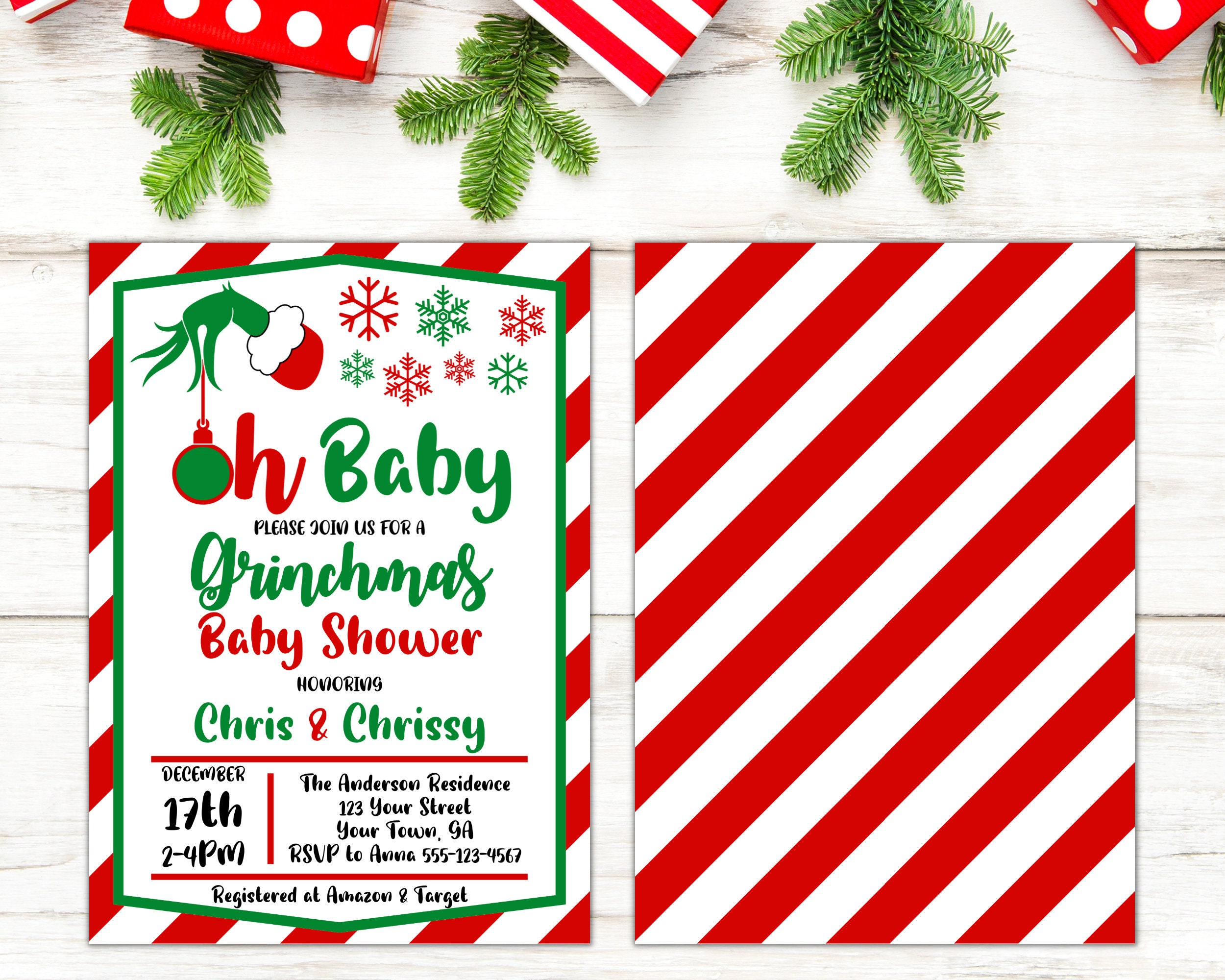 Grinch Baby Shower Invitation, Christmas Baby Shower Invite, Fun Holiday Themed Baby Shower, Grinchmas Baby Shower Invite,
