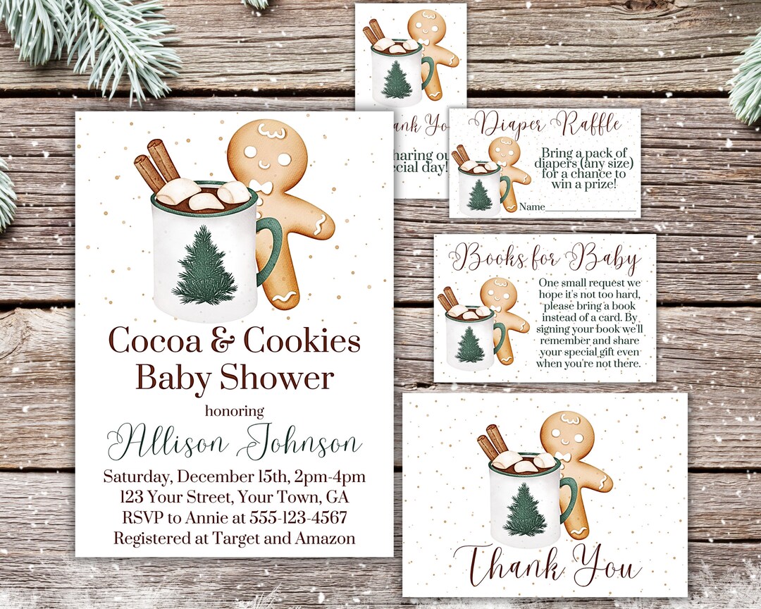 Cacao y galletas Invitación de baby shower Invitación de galleta de ...