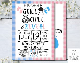 BBQ Gender Reveal Invitation, Cookout Gender Reveal, Baby BBQ Invitation, Co-ed Baby Shower, Cookout Baby Shower, Baby Q Invitation