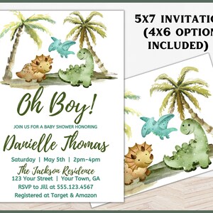 Dinosaur Baby Shower Invitation Template: Printable Dino Invite (Digital Download)
