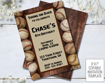 Invitación de cumpleaños de béisbol editable
