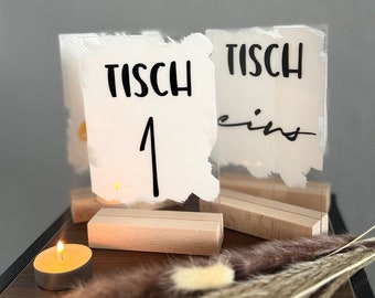 Acryl Holz Tischnummern | Hochzeitstischnummern | personalisiert | Platznummern | Schild | Tisch |