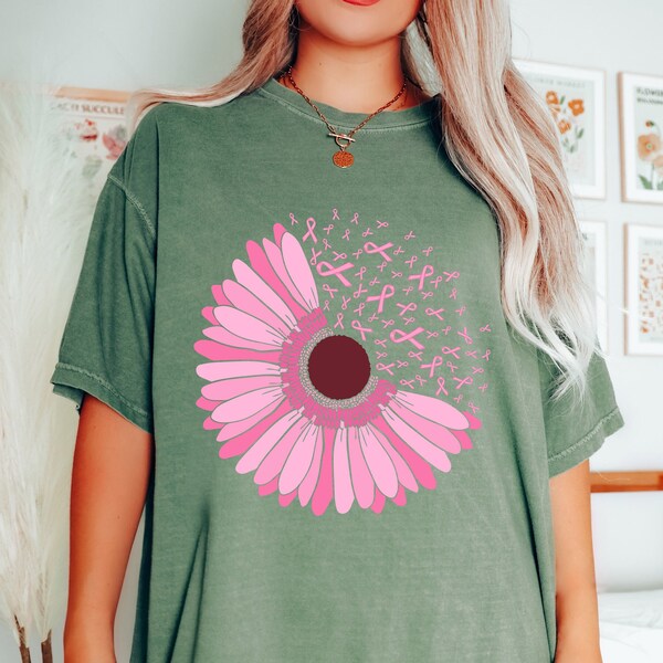 Pink Daisy Shirt - Pink Ribbon T-Shirt - Breast Cancer Shirt - Support Cancer T-shirt - Strong Woman Shirt - Woman Fight Cancer Shirt