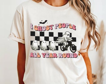 I Ghost People All Year Round T-Shirt - Ghost Cat Shirt - Halloween Gift For Cat Lover - Cat Owner T-Shirt - Spooky Season Tee - Ghost Shirt