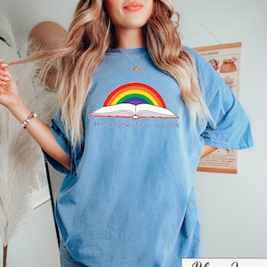Take A Look It&#39;s In A Book Shirt, Reading Tshirt, Teacher Life T-shirt, Cute Book Tee, Book Lover Tshirt, Rainbow Book Shirt