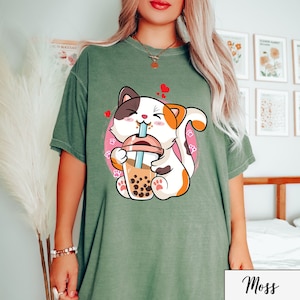 Bubble Tea Tshirt, Cute Cat T-shirt, Boba Milk Tea Shirt, Japanese Culture Tshirt, Boba Tea Tshirt, Best Friend Gift, Cat Tshirt