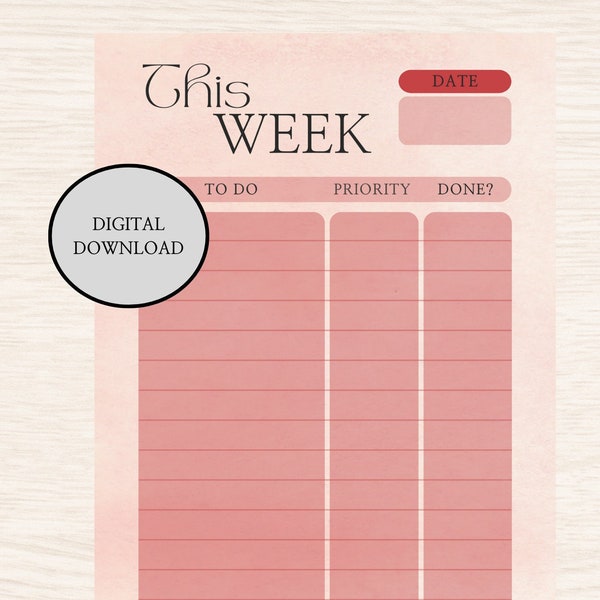 Weekly To-Do-List, wöchentliche to do Liste, Aufgabenliste, Digital Calender Planning