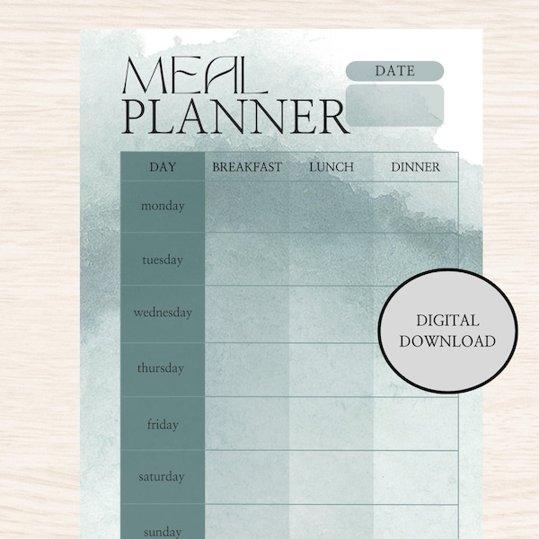 Meal Planner Weekly, Essensplan für eine Woche, Digital Planning, blau, ohne Datum