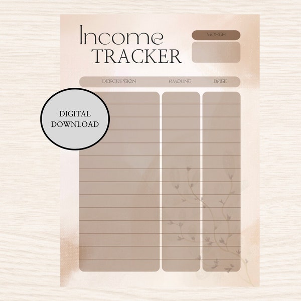 Income Tracker, Finanzplaner, Hilfe zum Sparen, Digitale Liste, Finances, Sparplan, beige, mit Blume