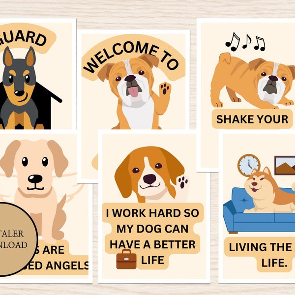 Hunde Bilder süß comic Stil mit Spruch | Dog Mom Bundle 6-teilig