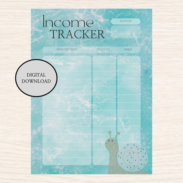 Income Tracker, Finanzplaner, Hilfe zum Sparen, Digitale Liste, Finances, Sparplan, auquablau mit Schnecke