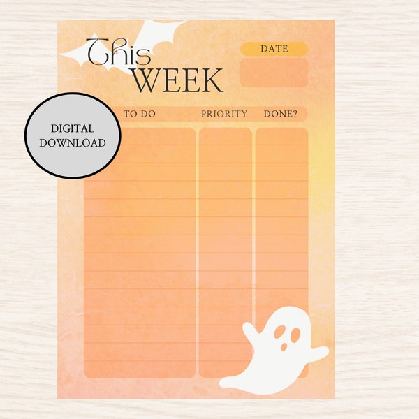 Halloween To Do Liste, Weekly todolist, digitale Aufgabenliste, Herbst