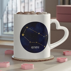 ZWILLLING Sternzeichen Tasse mit Herzform-Henkel für Kaffee, Tee, Matcha - ideal als Geschenk
