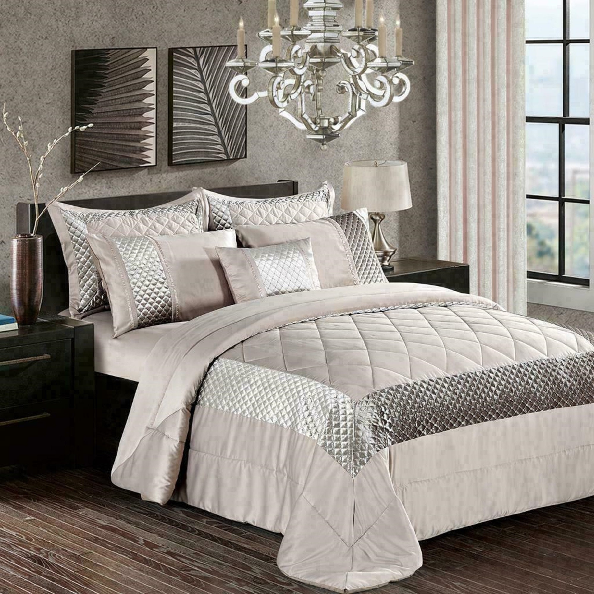 Beautiful Atlanta Quilted Bedspread Throw Comforter & Duvet Set, Luxury