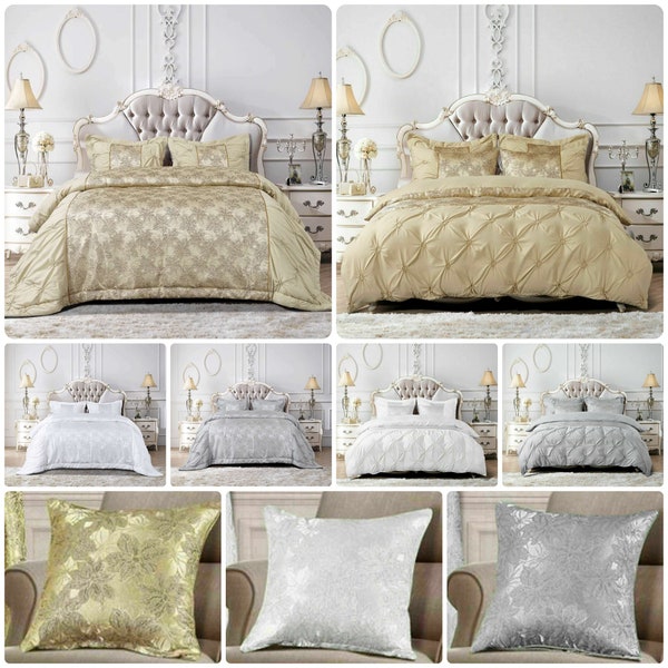New Luxury Jacquard shimmer Glitter Quilted Bedspread Comforter Throw & Duvet Set all sizes