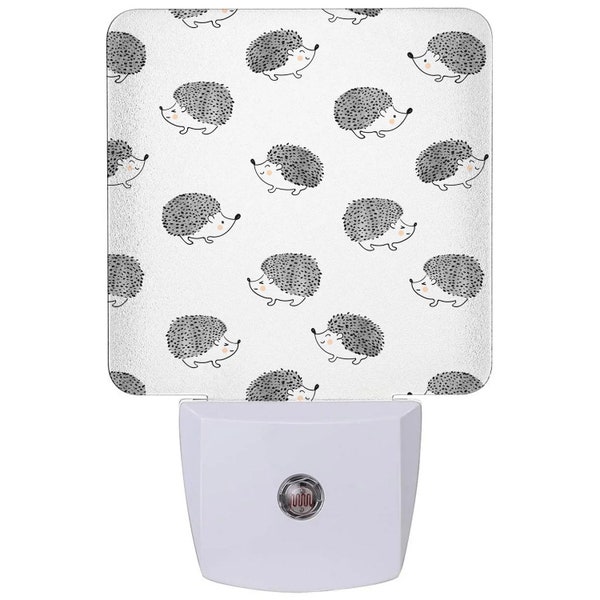 Cute Watercolor Hedgehogs Print- LED Night Light Plug in / Light Sensor with Dusk to Dawn Sensor / Bedroom / Nursery / Hallway / Bathroom