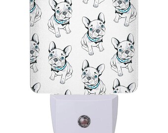 Cute French Bulldog Print- LED Night Light Plug in / Light Sensor with Dusk to Dawn Sensor / Bedroom / Nursery / Hallway / Bathroom