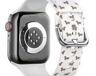 Silicone Apple Watch Band. Dachshund Dog Print - Sport Series Ultra 8, 7, 6, 5, 4, 3, 2, 1 and SE.  38 TO 49mm