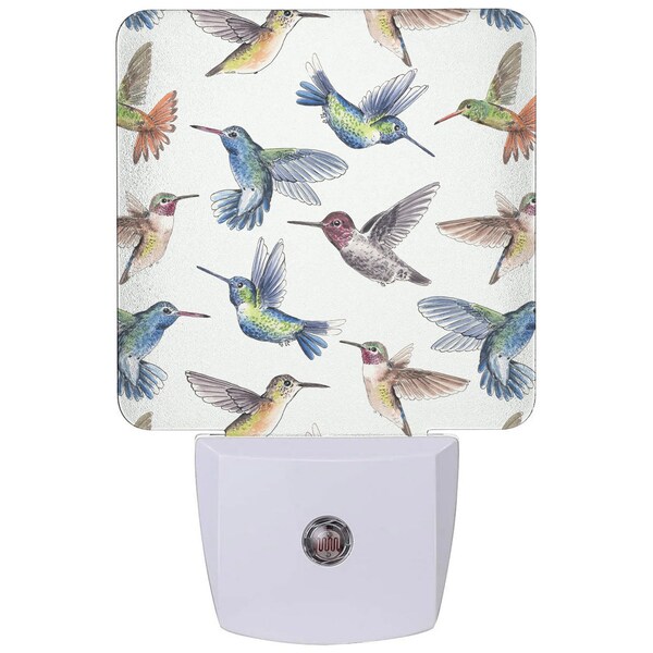 Hummingbirds Watercolors Print- LED Night Light Plug in / Light Sensor with Dusk to Dawn Sensor / Bedroom / Nursery / Hallway / Bathroom