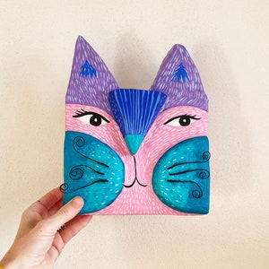 Handmade - Original - Paper Mache Cat - Wall Mask - Home Decor