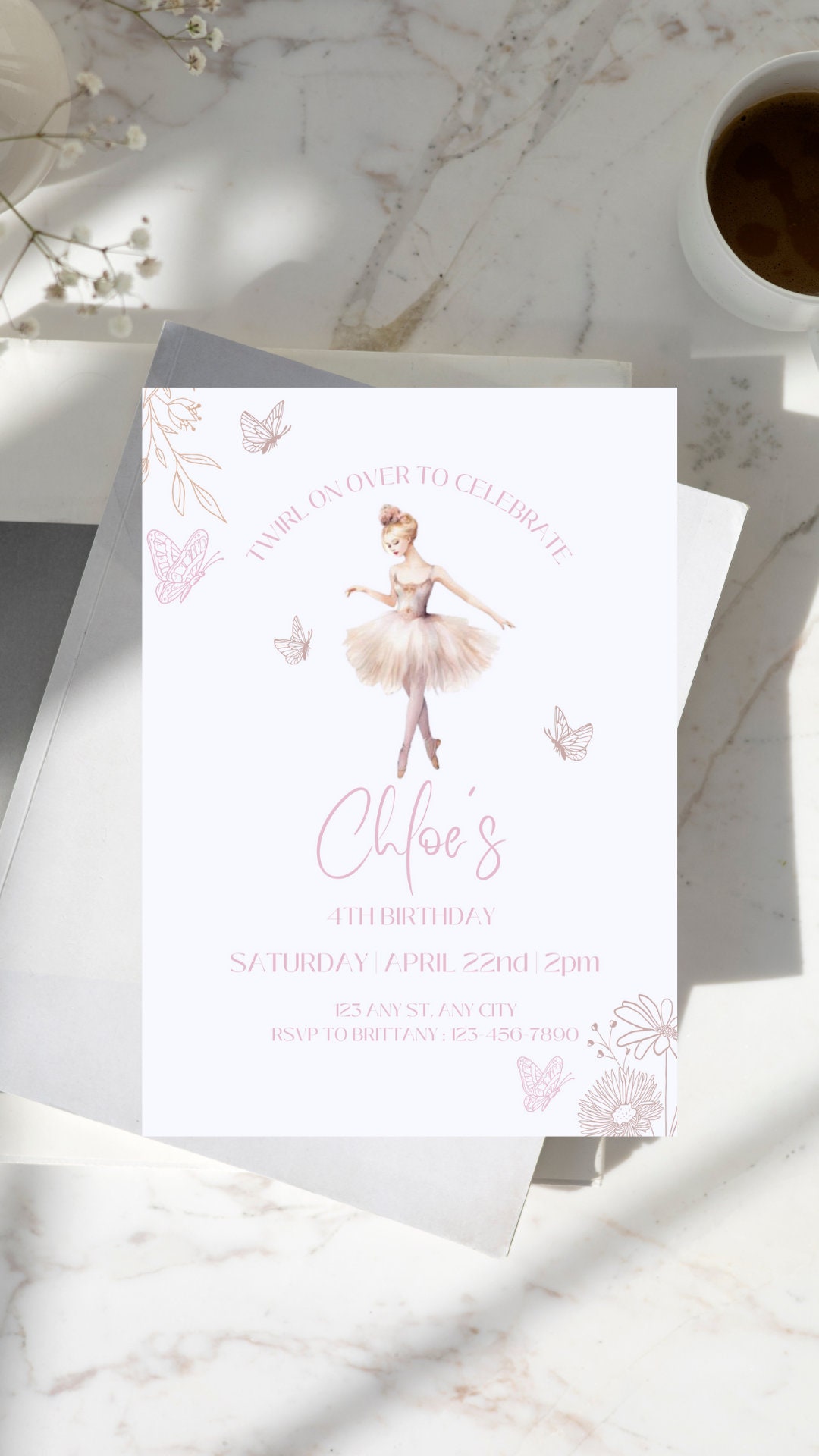 Ballet Themed Birthday Invitation Template With Ballerina Dancer ...