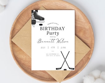 Hockey Birthday Invitation Template Minimalistic Design Printable and Customizable with Digital Download
