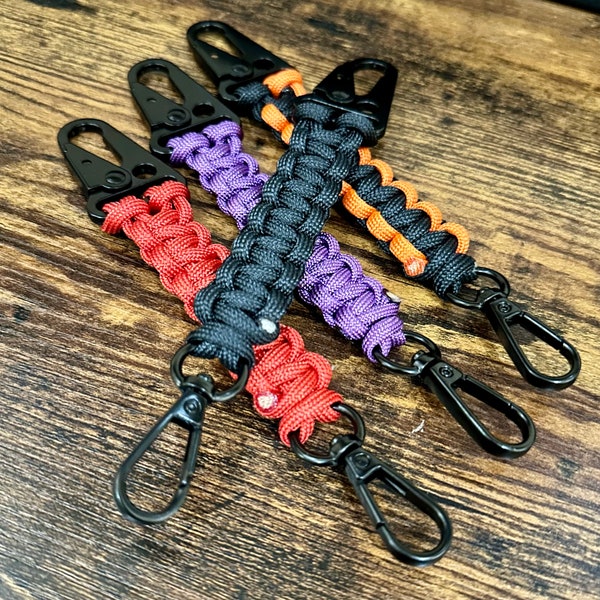 HK Hook and Swivel Clasp Paracord Keychain | Hand Made Cobra Weave 550 Multi Color Paracord Lanyard