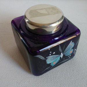 Vintage PairPoint glass single inkwell with butterflies 1800s