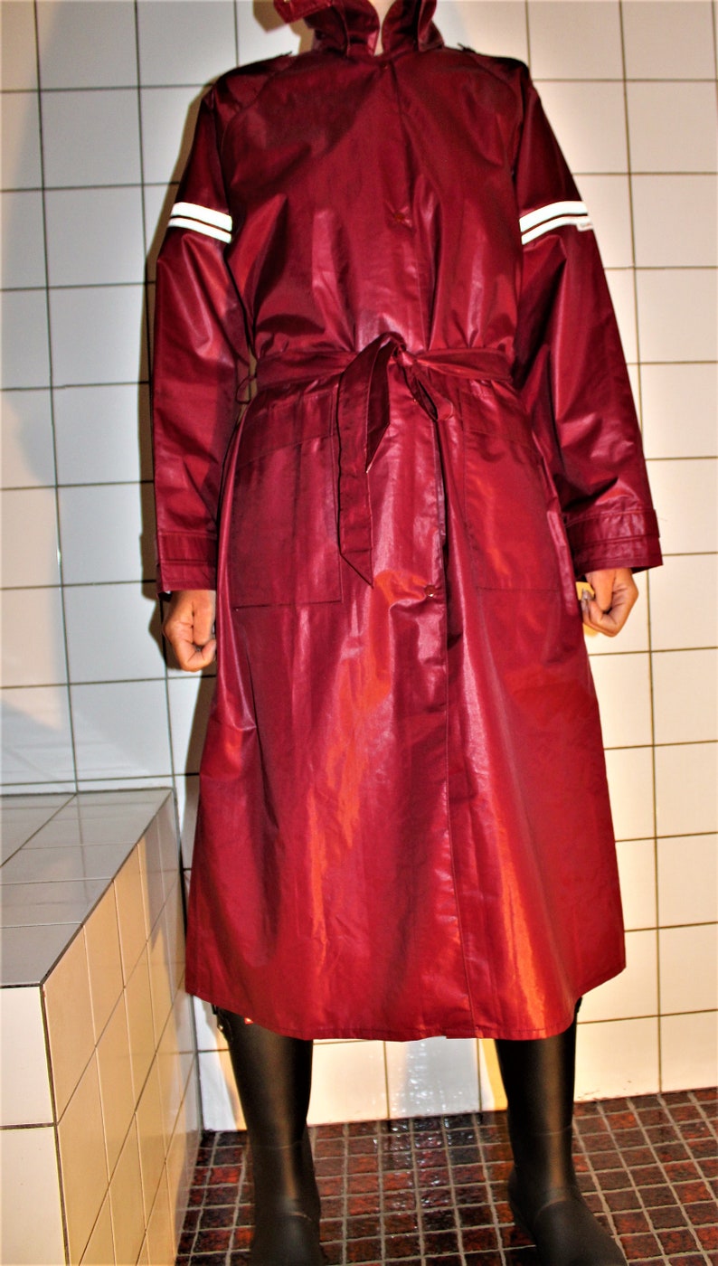 AGU Sport 80's Maroon Rubber Raincoat Size 38 Etsy