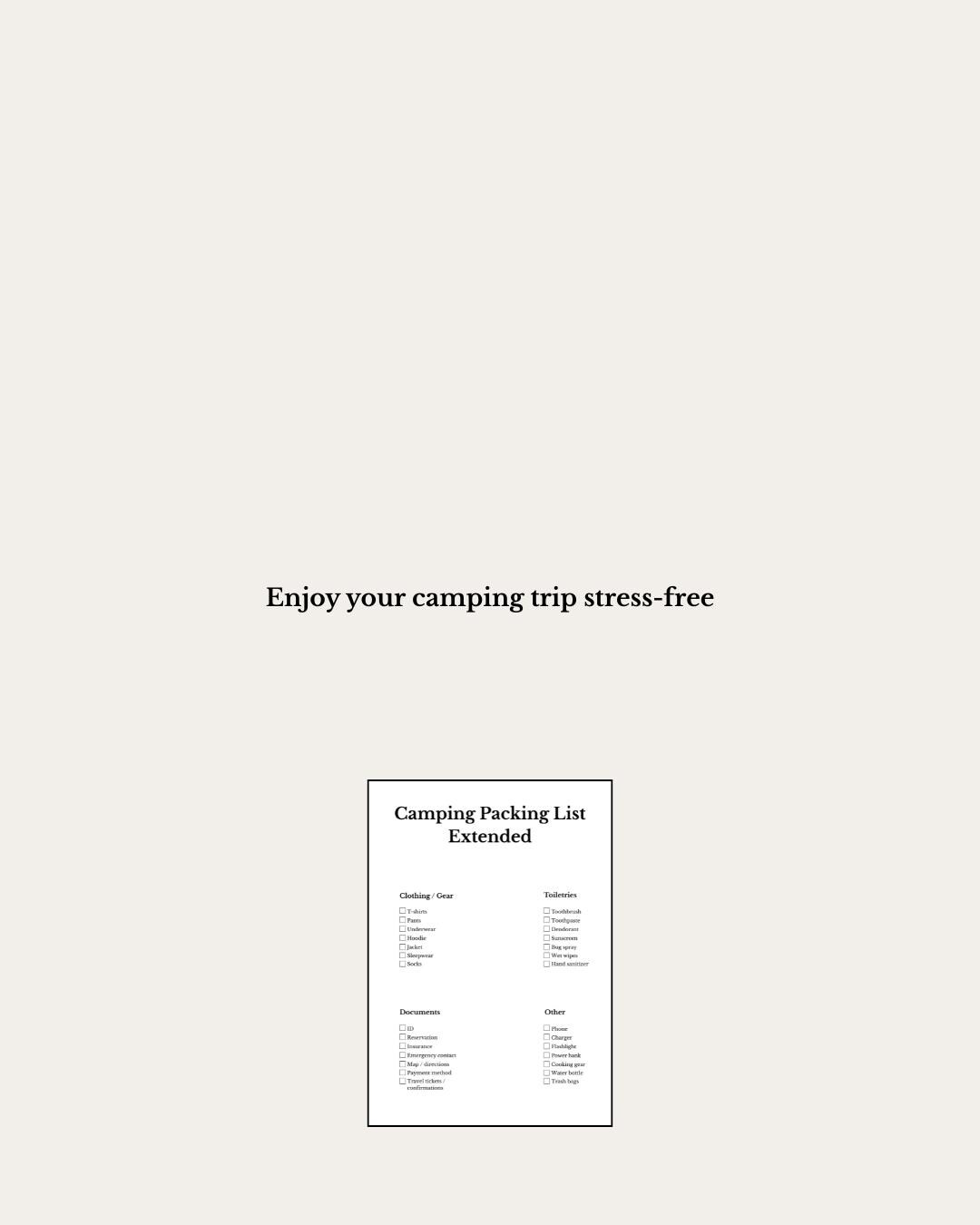 Camping Packing List Extended Printable PDF | Camping Checklist ...