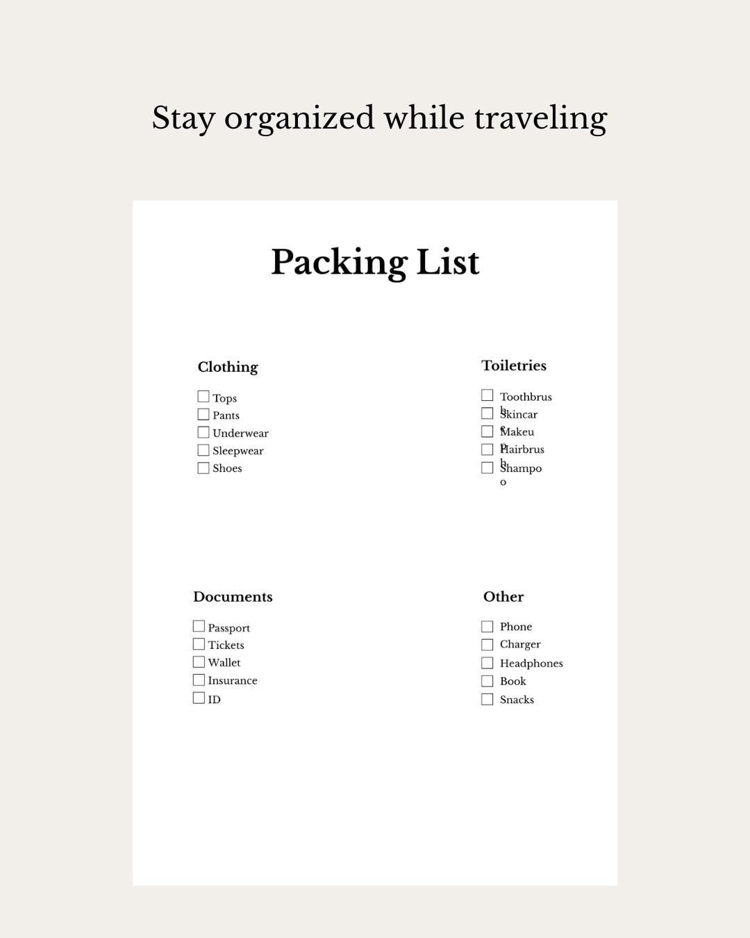 Packing List Printable PDF | Travel Checklist | Vacation Packing List ...