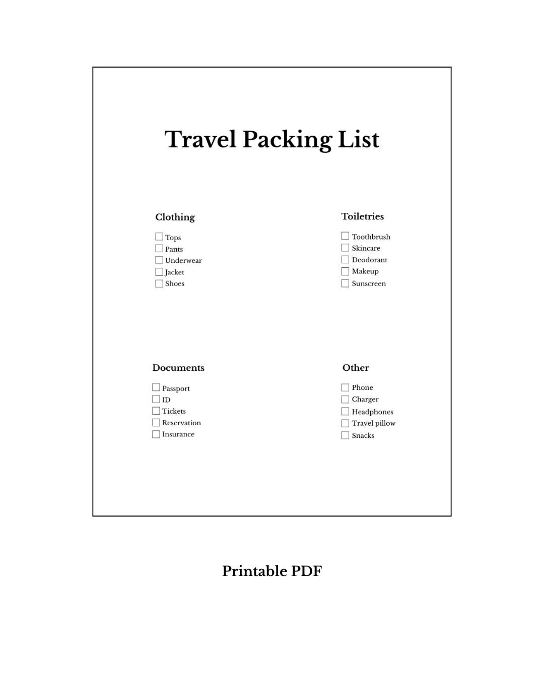Travel Packing List Printable PDF | Packing List Template | Travel ...