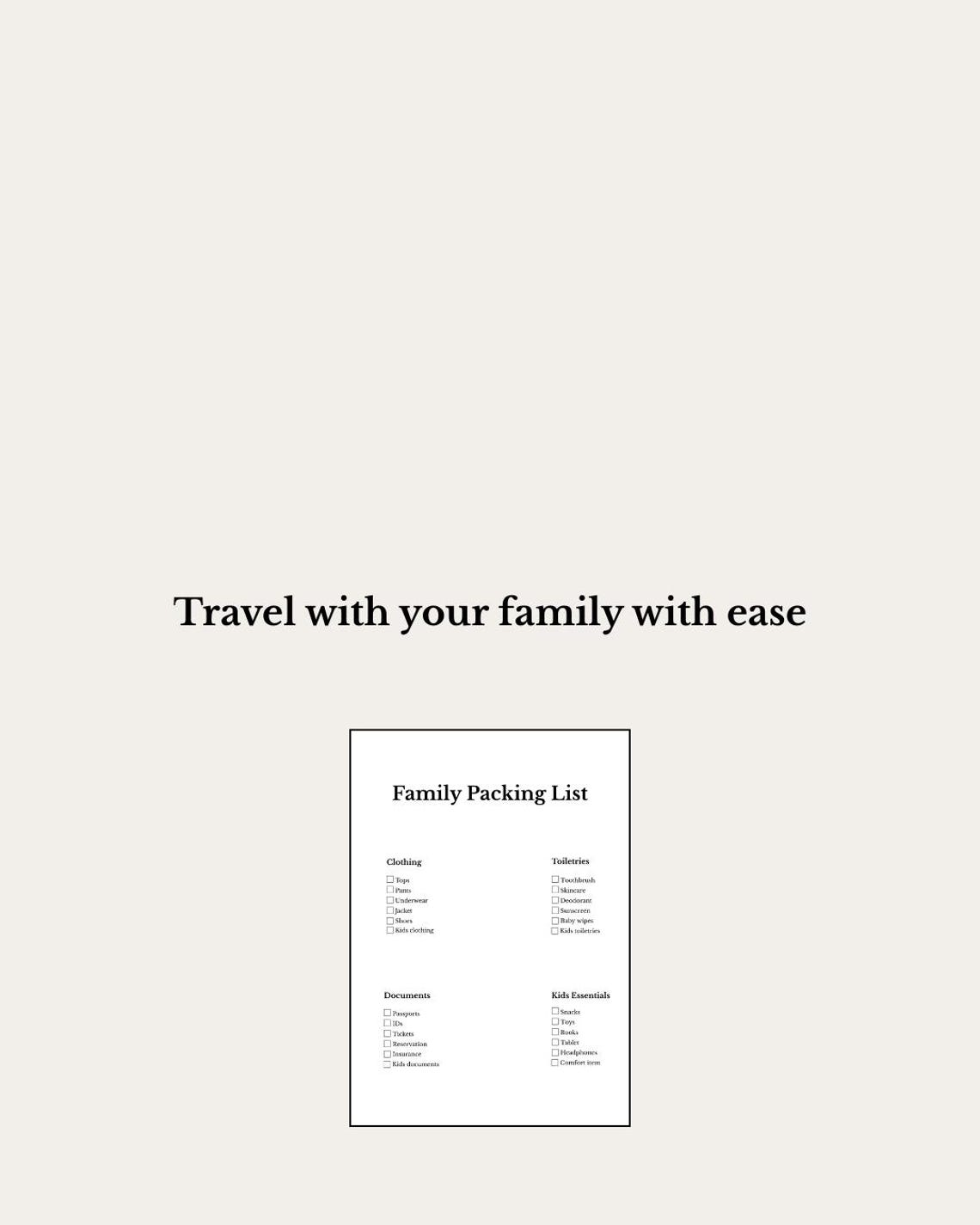 Family Packing List Printable PDF | Travel Checklist for Kids ...