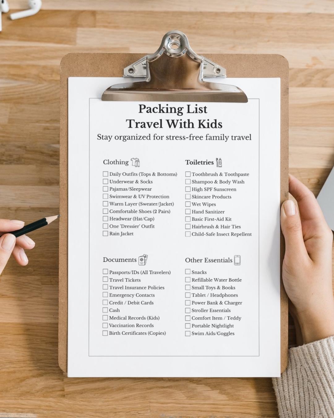 Travel With Kids Packing List Printable PDF, Family Travel Checklist