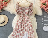 Regency Dress Elegant Chiffon Puff Sleeves Bridgerton Dress Milkmaid Dress Cottagecore Dress Women Edwardian Dress Prom dress fairy