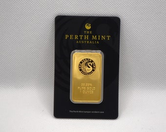 1 OZ Gold Bar, Perth Mint, Gold Plated Bar in Sealed Case