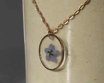 Zierliche Vergissmeinnicht Blumen Halskette • Getrocknete Blumen Schmuck • Gepresste Blume Halskette • Echte Blume Geschenk
