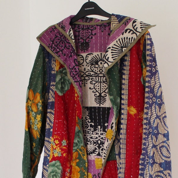 Unique Large Vintage Kantha Womens Jacket • Hand Crafted Quilted Cotton Jacket • Festival Boho Hippie Jacket • Patchwork • Recycled Clothing