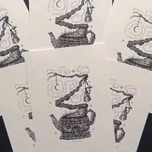Illustration A6 Carte Postale sur papier texturé 250g Impression Fine-Art Décoration : Tea House