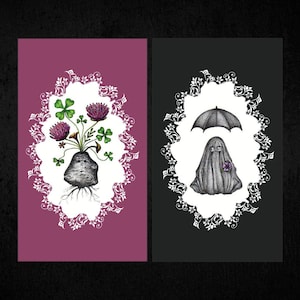 Illustration A6 Carte Postale sur papier texturé 250g Impression Fine-Art Décoration : Auguste The Ghost / Witches Garden Keeper