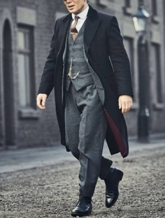 Men Handmade Peaky Blinders Black Wool Overcoat Long Thomas -  Portugal