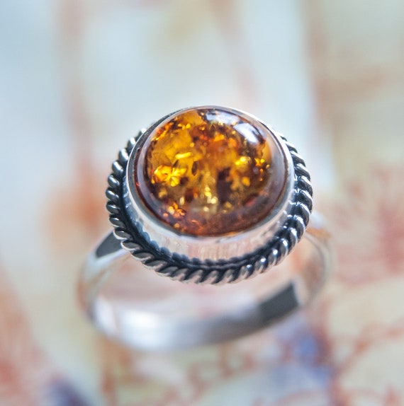 Baltic Amber Ring, vintage,gold color, orange col… - image 2