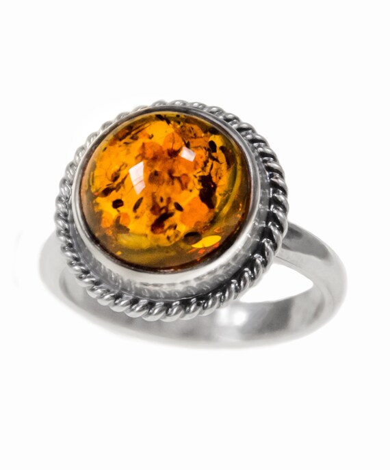 Baltic Amber Ring, vintage,gold color, orange col… - image 1