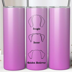 Vaso personalizado para mamá perruna, vaso delgado personalizado con orejas de perro de 20 oz con nombre, regalo para mamá perruna, regalo para papá perruno, taza de viaje con orejas de perro, taza para perro
