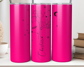 Vaso de flores de nacimiento personalizado, vaso con nombre personalizado, vaso de flores de cumpleaños de estética, vaso del mes de nacimiento, flaco de 20 onzas