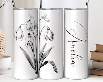 Vaso personalizado con diseño de flor de nacimiento, vaso personalizado, vaso personalizado de 20 oz, regalo de cumpleaños para ella, vaso delgado para mujer, personalizado