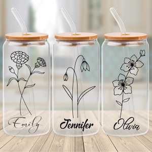 Angepasst Glasbecher Brautjungfer Vorschlag Zukunft Frau Frosted Tumbler Bambus Deckel Kaffeetasse Trauzeugin Bachelorette Blumenmuster Geschenk