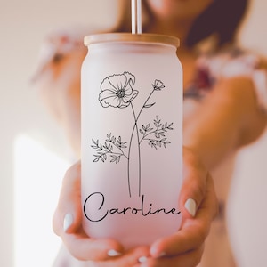 Personalized Birth Flower Coffee Cup With Name ,Personalized Birth Flower Tumbler, Bridesmaid Proposal, Gifts for Her, Party Favor